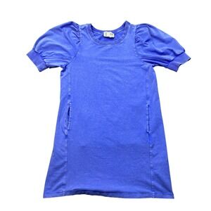 Saturday Sunday Anthropologie Blue Puff Sleeve T-Shirt Dress Mineral Wash Small‎